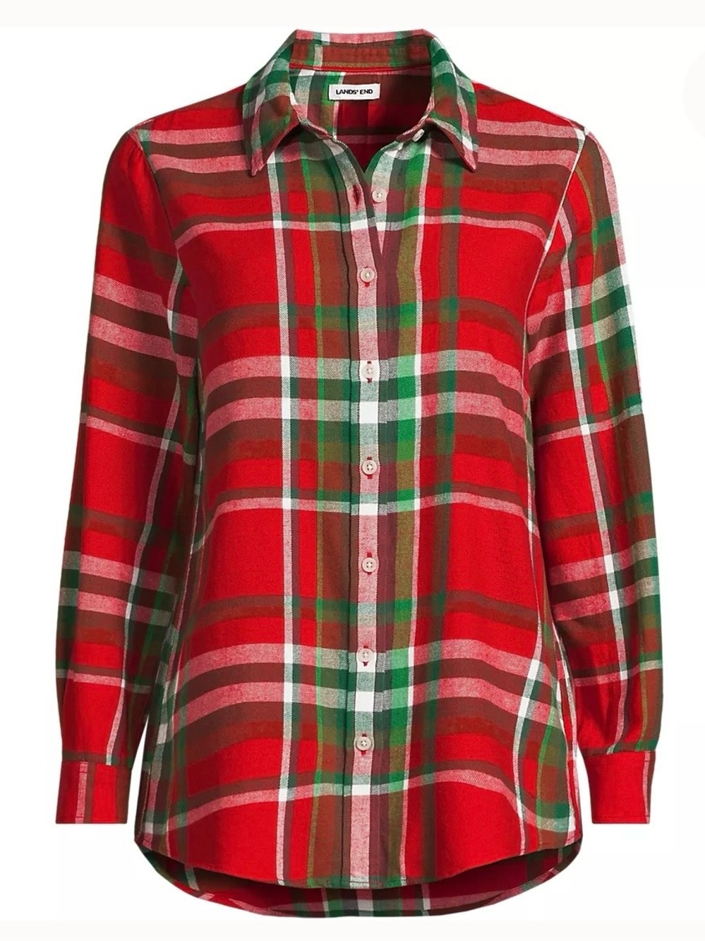 Lands' End Flannel Red and Green Plaid Button-Front Women’s Shirt 2X